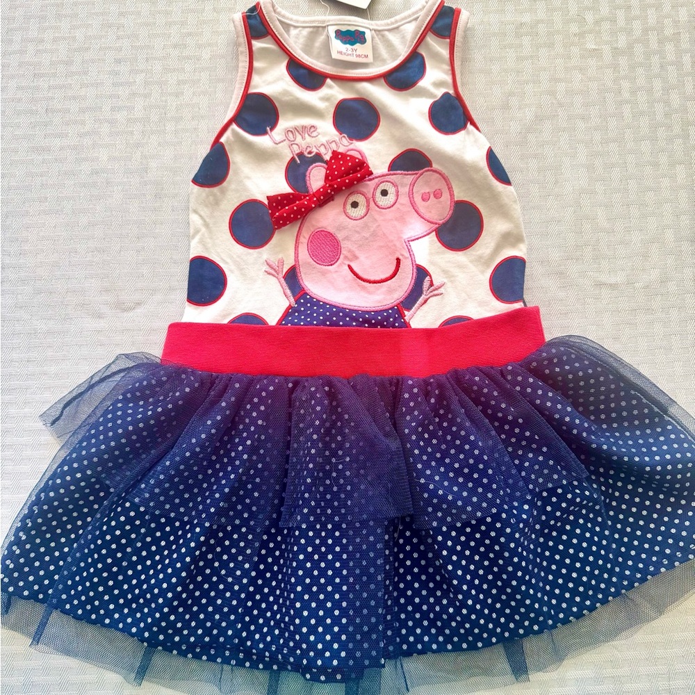 Peppa Pig Polka Dot Dress - Pink, Blue, White